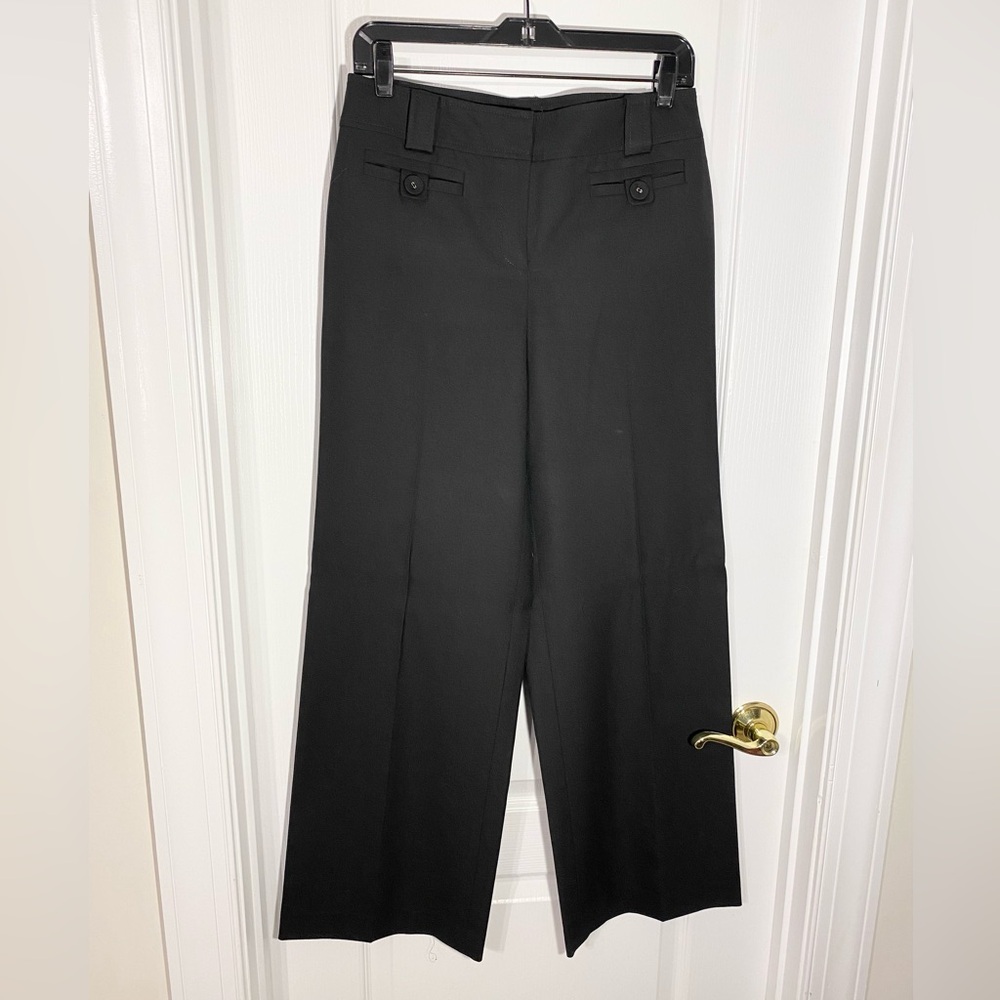 Ann Taylor Wide Leg Pants Button Front Pocket Detail Black Size 4